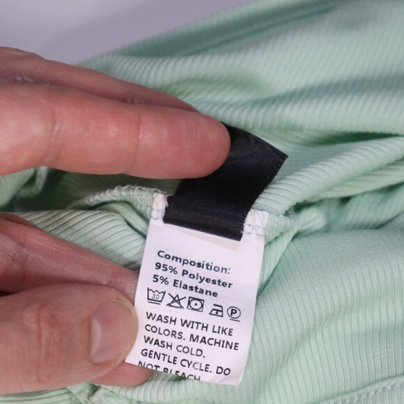 Shein Pastel Mint Vertical Ribbed Asymmetrical Neck Strappy Bodysuit, Large - Picture 10 of 10